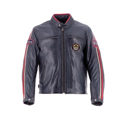 Giacca In Pelle Helstons Ace 10 Ans Blu - Giacche Moto in Pelle