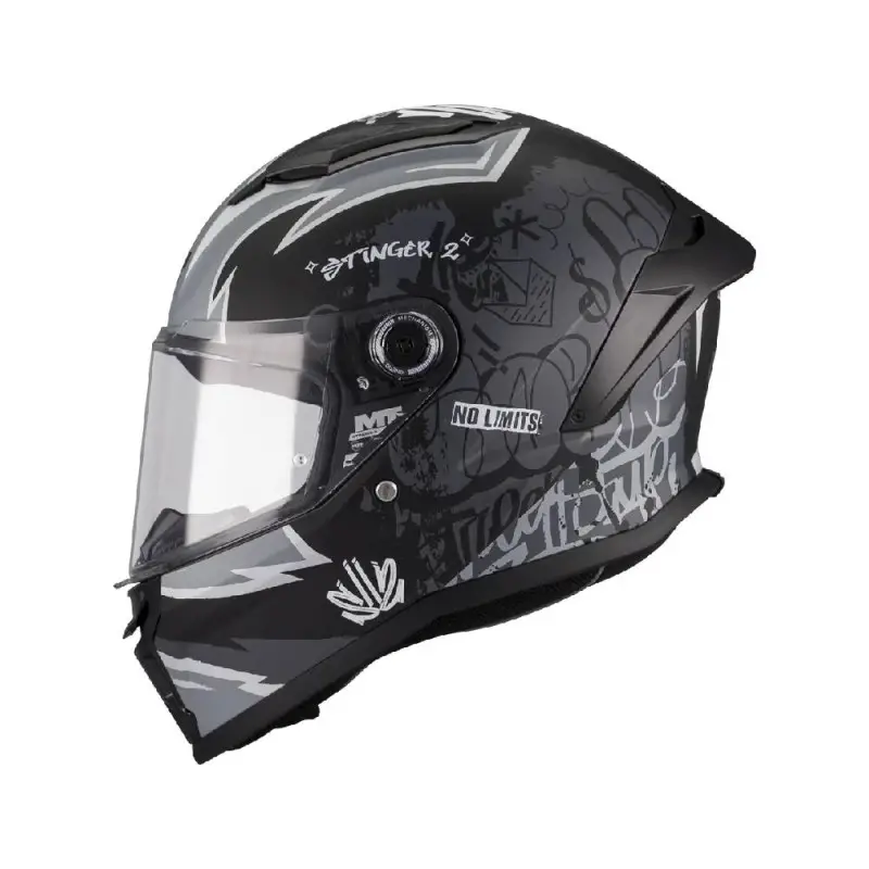 Casco Integrale Bambino Mt Helmets Ff126 Stinger 2 B2 Tagger Nero Grigio Opaco S