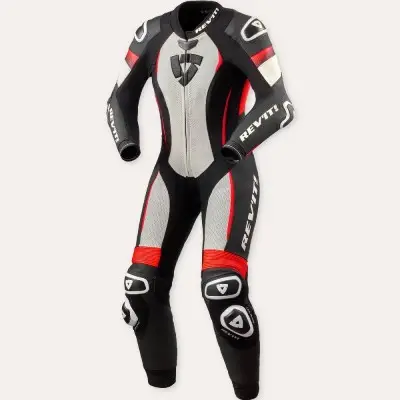 Tuta Donna Intera In Pelle Revit Xena 4 Bianco Rosso Neon - Tute Moto Donna