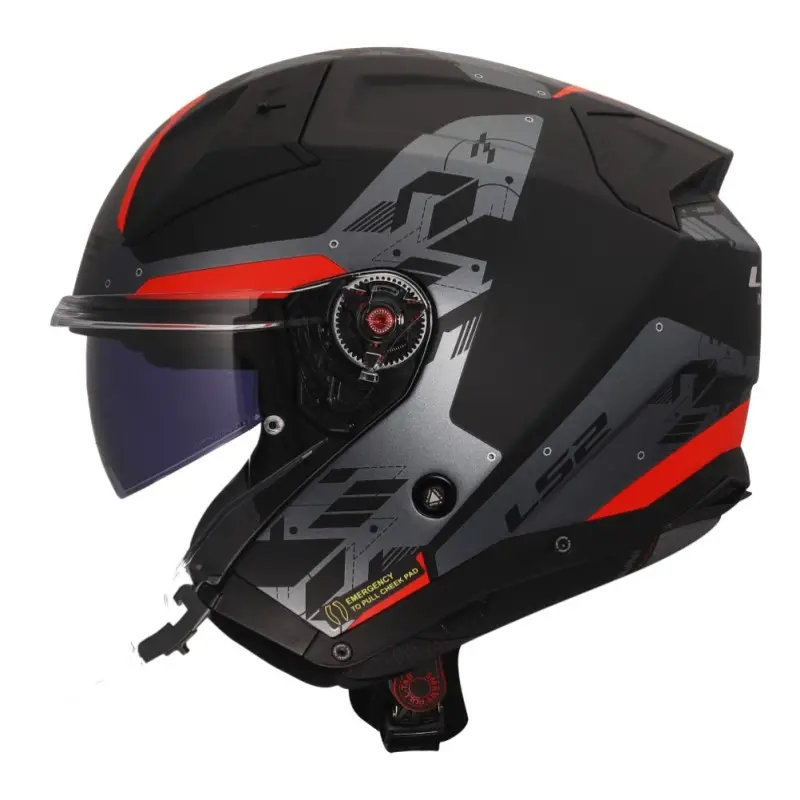 Casco Jet Ls2 OF603 Infinity II Nightline Grigio Rosso Opaco 3XL