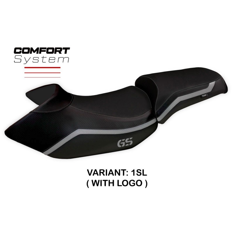 Rivestimento sella compatibile - BMW R 1200 GS 2005 - 2012 - mod Lione 4 Comfort System 1SL (argento) CON LOGO