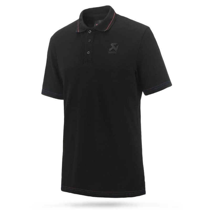 Polo Sportiva Elegante Akrapovic in Piqué Nero Rosso L