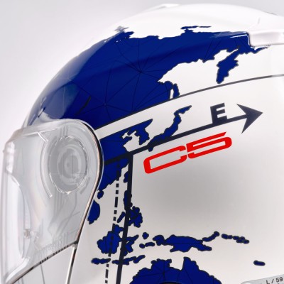 Casco Modulare Schuberth C5 ECE Globe Blu Bianco Rosso - Caschi Moto Modulari