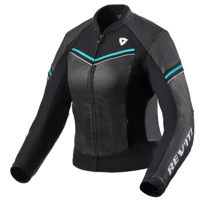 Giacca Donna In Pelle Revit Median Ladies Black Turquoise - Giacche Moto Donna