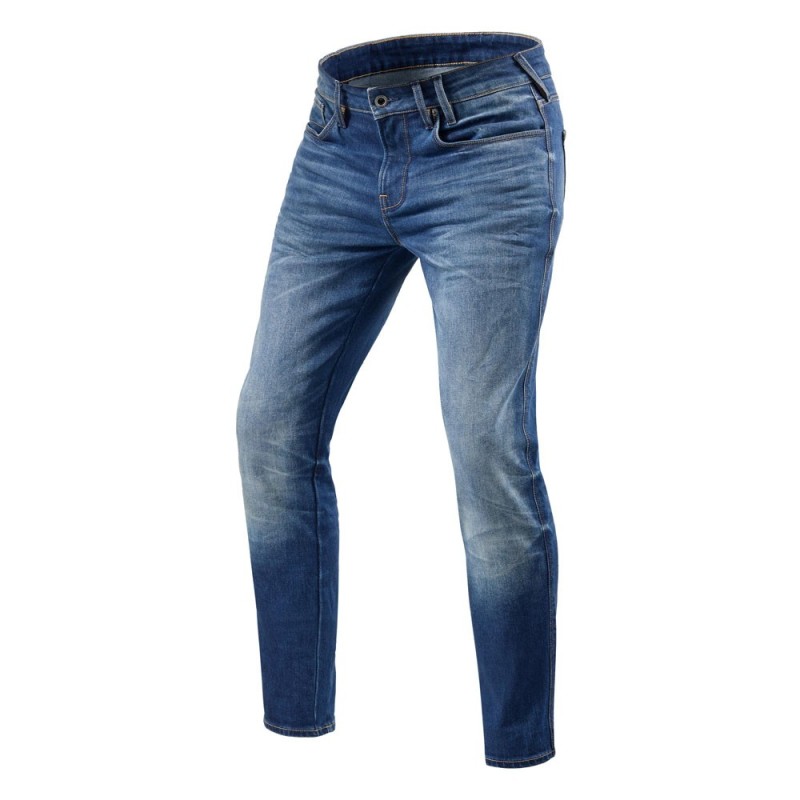 Jeans Uomo Revit Carlin Sk Blu Medio Slavato L32 Accorciato - Jeans per Moto