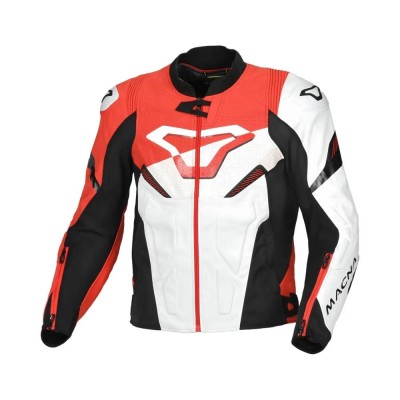 Giacca In Pelle Macna Pointer Bianco Rosso - Giacche Moto in Pelle