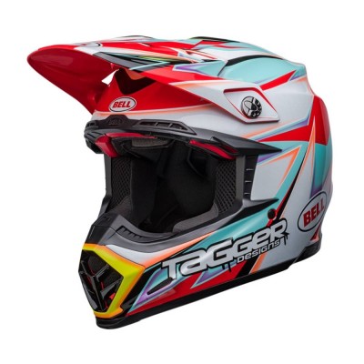 Casco Cross Bell Moto-9s Flex 2023 Tagger Edge Bianco Aqua Ece 06 - Caschi Moto Cross