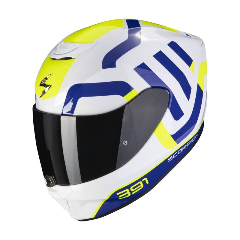 Casco Integrale Scorpion EXO-391 Evo Arok Bianco Blu Giallo Neon - Caschi Moto Integrali
