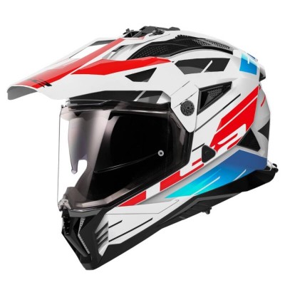 Casco Integrale On-Off Touring Ls2 MX702 Pioneer II Namib Bianco Blu Rosso Lucido - Caschi Moto On-Off Touring