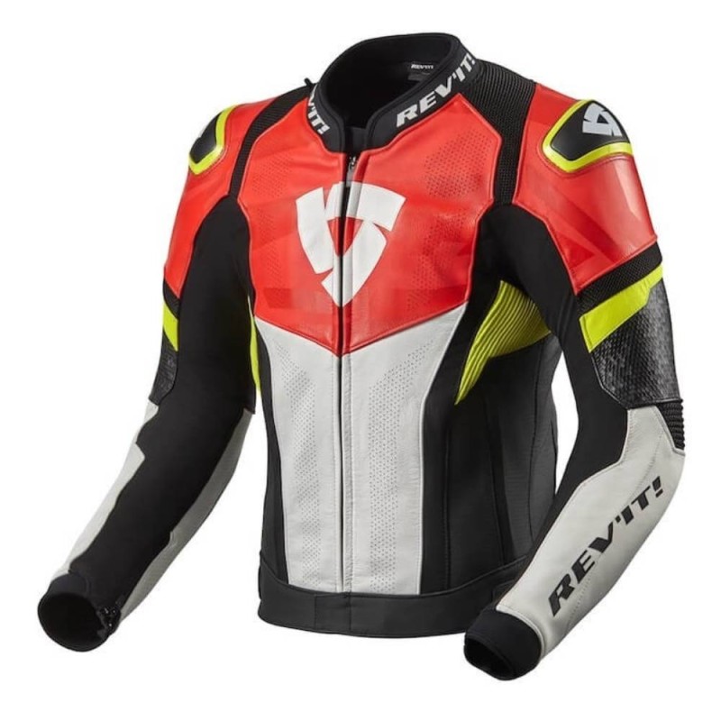 Giacca in Pelle Revit Hyperspeed Air Nero Neon Rosso - Giacche Moto in Pelle