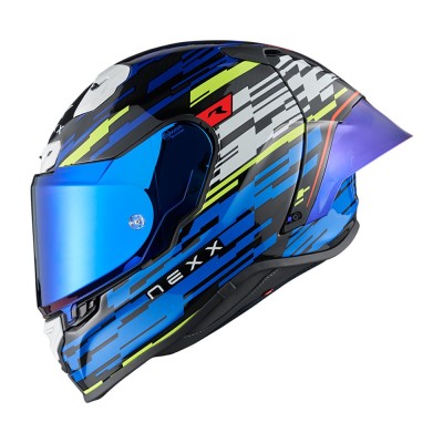 Casco integrale Nexx X.R3R Glitch Racer Blu Neon - Caschi Moto Integrali